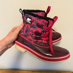 Sorel Kids' Burgundy and Pink Floral Boots